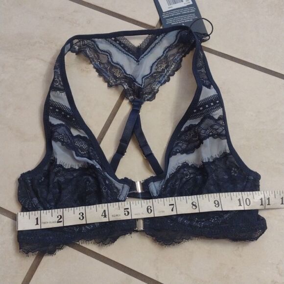NWT Thistle and Spire Bralett Halter back Denim blue color strappy lace size 32B - Picture 6 of 9